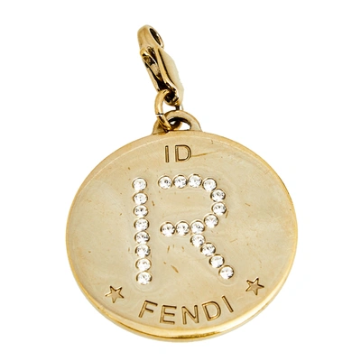 Pre-owned Fendi Gold Tone Crystal R Identity Charm Pendant