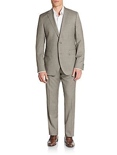 Hugo Boss Regular-fit The James Checkered Virgin Wool Suit In Medium Brown