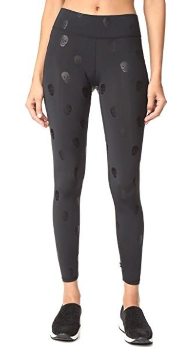 Terez Black Skull Foil Tall Band Leggings