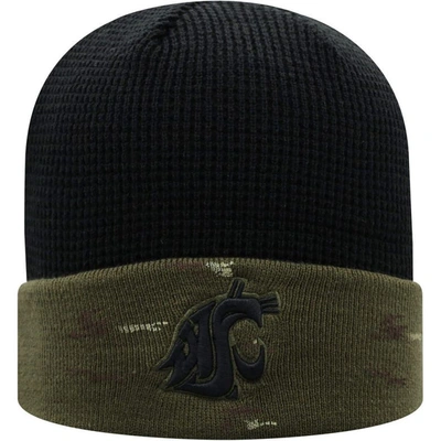 Top Of The World Olive/black Washington State Cougars Oht Military Appreciation Skully Cuffed Knit H In Olive,black