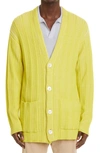 Agnona Rib Cotton & Linen Cardigan In Yellow