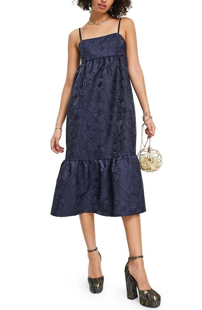 Topshop Floral Jacquard Sundress In Navy