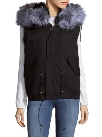 La Fiorentina Women's Hooded Fox Fur Trimmed Cotton Vest In Black