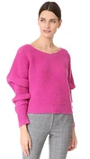 Nude V Neck Sweater In Fuxia