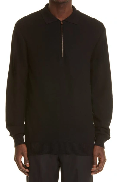 Agnona Silk & Cashmere Half Zip Sweater In Black