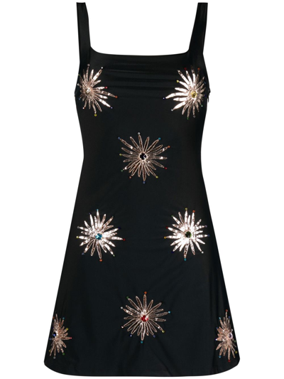Oceanus Black Callie Embellished Ponte Mini Dress