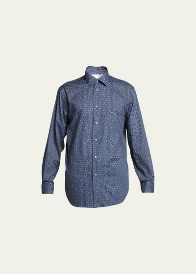 Brioni Men's Geometric Silk Sport Shirt In Blue Navy