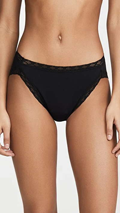 Natori Bliss French Cut Brief Panty Underwear With Lace Trim In Black