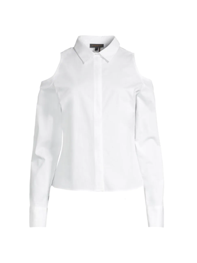 Donna Karan Cotton Cold-shoulder Zip-front Shirt In White