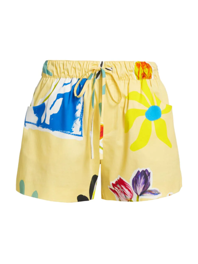 Monse Floral Cotton Poplin Pajama Shorts In Butter Floral
