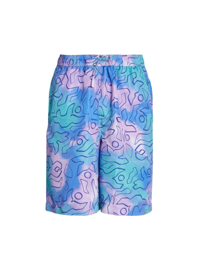 Isabel Marant Heloa Wide-leg Long-length Printed Swim Shorts In Blue Multi