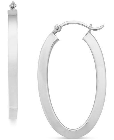 Macy's Polished Square Tube Oval Medium Hoop Earrings In 14k Yellow Gold And 14k White Gold