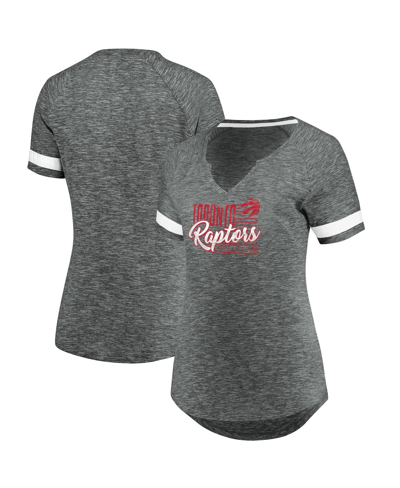 Fanatics Women's  Branded Gray And White Toronto Raptors Showtime Winning With Pride Notch Neck T-shi In Gray,white