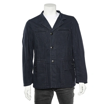 Pre-owned Emporio Armani Blue Striped Cotton Jacket L