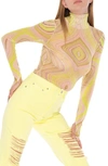 Afrm Zadie Power Mesh Long Sleeve Shirt In Lime Swirl