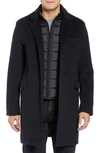 Andrew Marc Cunningham Quilted Bib Inset Topcoat In Navy