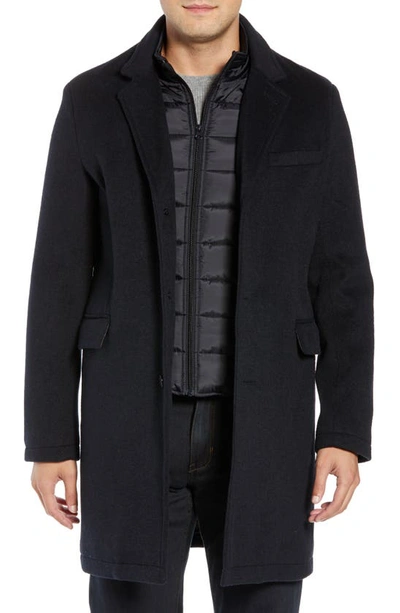 Andrew Marc Cunningham Quilted Bib Inset Topcoat In Navy