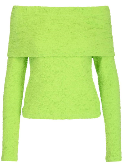 Msgm Embossed Fabric Fitted Top In Green