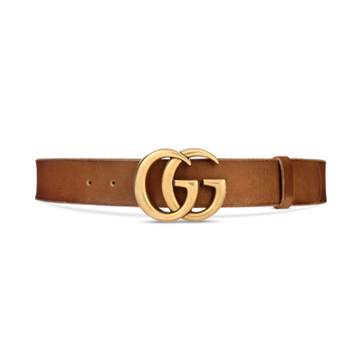 Gucci Leather Belt With Double G Buckle In Brown