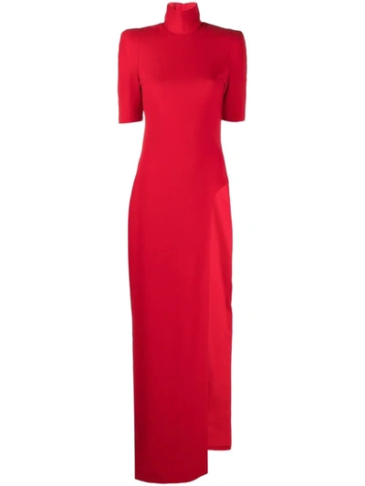 Monot Padded-shoulder Side-slit Crepe Dress In Red