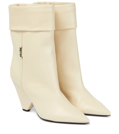 Saint Laurent Niki Leather Ankle Boots In Beige