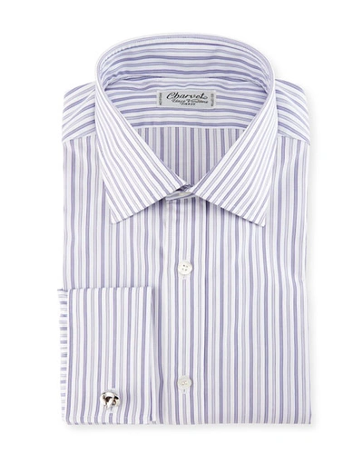 Charvet Ground-stripe French-cuff Dress Shirt In Purple