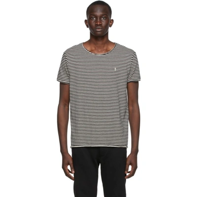 Saint Laurent Slim-fit Striped Stretch Linen And Cotton-blend Jersey T-shirt In Black,white