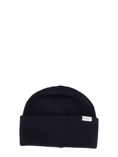 Woolrich Logo-patch Knitted Beanie In Navy