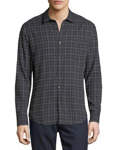 The Good Man Brand Ombre Plaid Point-collar Cotton Shirt In Black