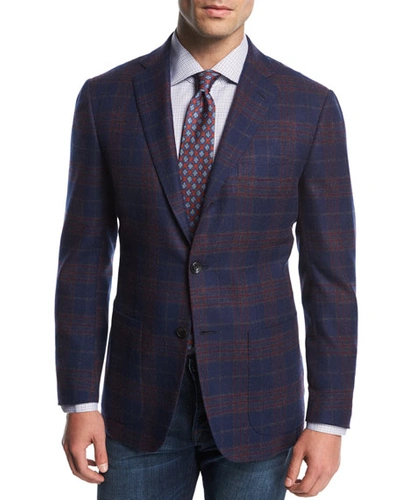 Kiton Plaid Cashmere Three-button Sport Coat In Blue