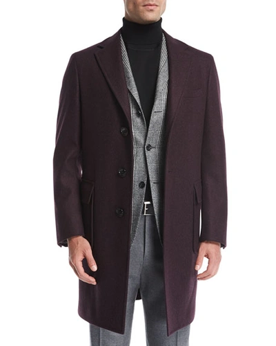 Canali Wool Single-breasted Top Coat In Red