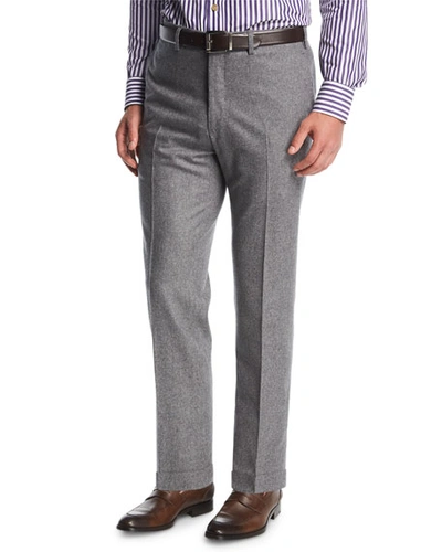 Kiton Wool-cashmere Flat-front Trousers, Gray