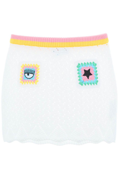 Chiara Ferragni Crochet-knit Mini Skirt In White,pink,yellow