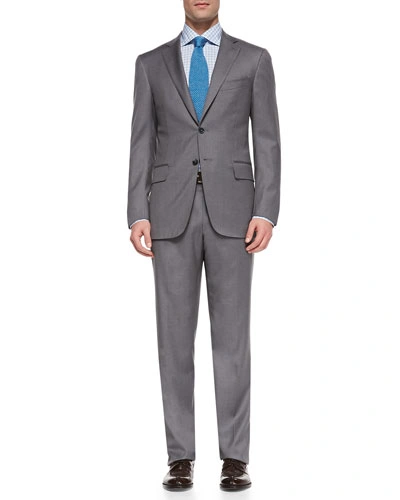 Isaia Wool Two-button Suit, Gray Bicolor