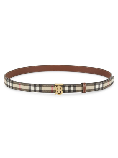 Burberry 2cm Tb Logo Check Canvas Belt In Brown