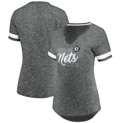 Fanatics Women's  Branded Gray And White Brooklyn Nets Showtime Winning With Pride Notch Neck T-shirt In Gray,white