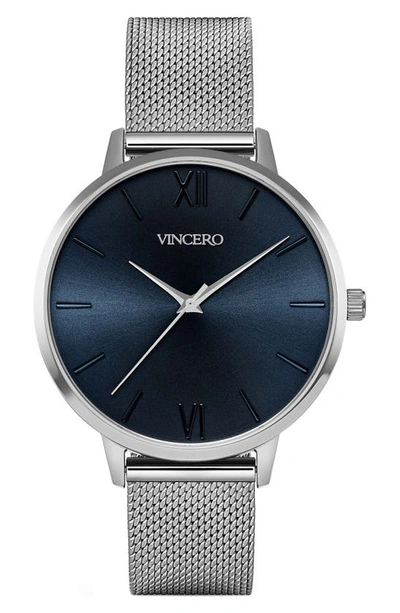 Vincero Eros Mesh Strap Watch, 38mm In Mesh Silver Turkish Blue