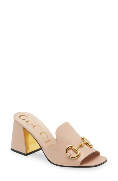 Gucci Baby Horsebit Slide Sandal In Skin Rose