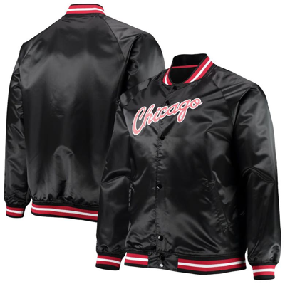 Mitchell & Ness Men's  Black Chicago Bulls Big And Tall Hardwood Classics Raglan Satin Full-snap Jack