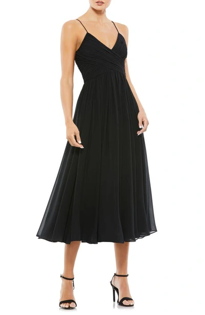 Mac Duggal Surplice Ruched Midi Dress In Black