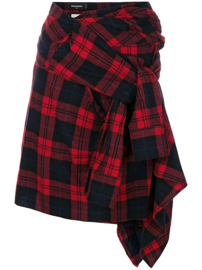 Dsquared2 Tartan Wool Blend Asymmetric Skirt