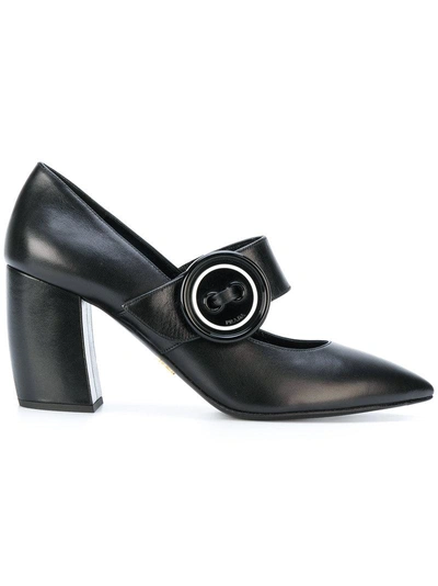 Prada Buttoned Mary Jane Pumps In Black