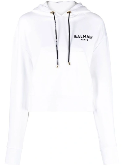 Balmain Logo Cropped Sweatshirt In White