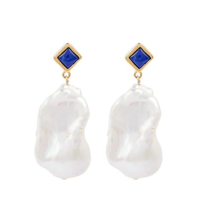Sophie Buhai Mer Large 18kt Gold Earrings With Lapis And Baroque Pearls