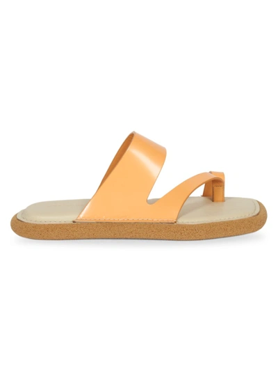 Dries Van Noten Asymmetric Toe Ring Leather Flat Sandals In Peach