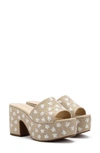 Larroude Miso Flower-embroidered Linen Platform Mules In Raw