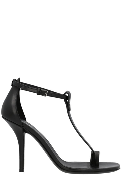 Burberry Sandals In Black Leather With Stiletto Heel And Ring Details