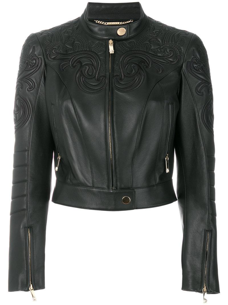 Versace Embroidered Biker Jacket | ModeSens