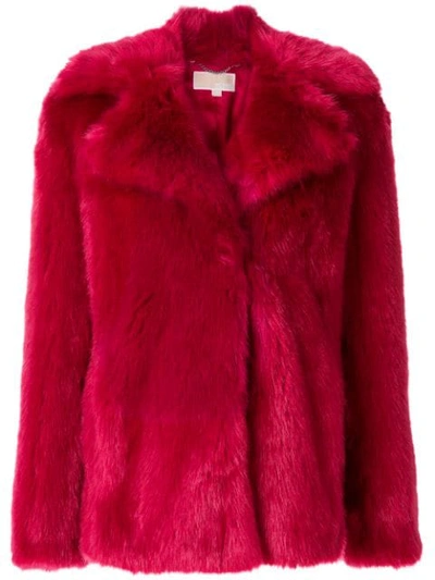 Michael Michael Kors Faux Fur Pea Coat In Blush|rosso