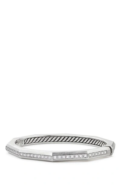 David Yurman Stax Faceted Cuff Bracelet With Diamonds In Silver